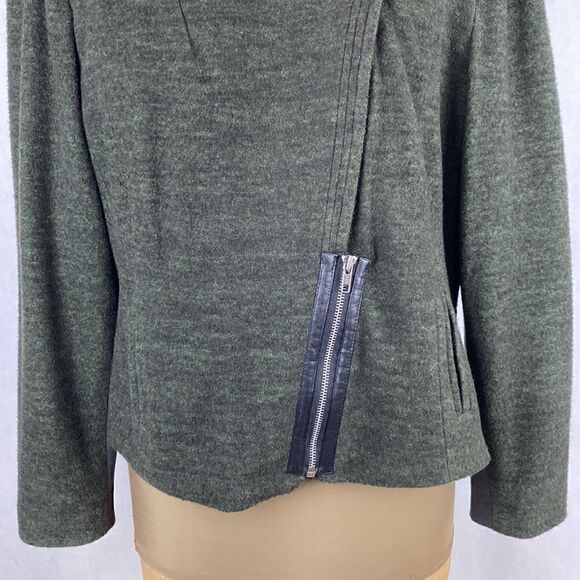 Coldwater Creek Asymmetrical Moto Jacket Size 16 Olive Green Wool Blend - Picture 3 of 16
